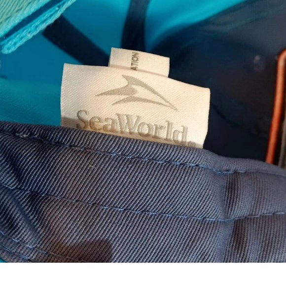 SeaWorld Orig Logo Patch Mens Blue Trucker Cap Strapback Hat w/ Embroidered Logo - Picture 5 of 9